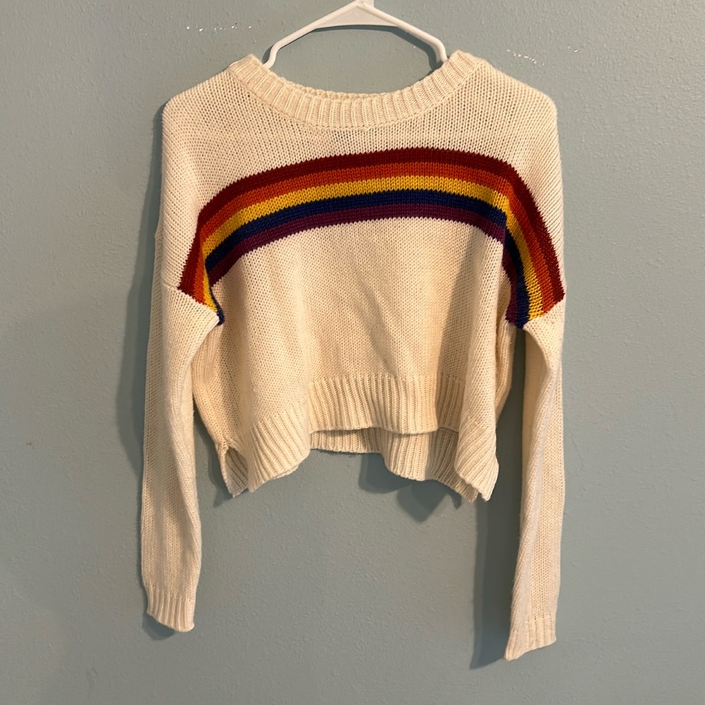 Cropped knit rainbow sweater